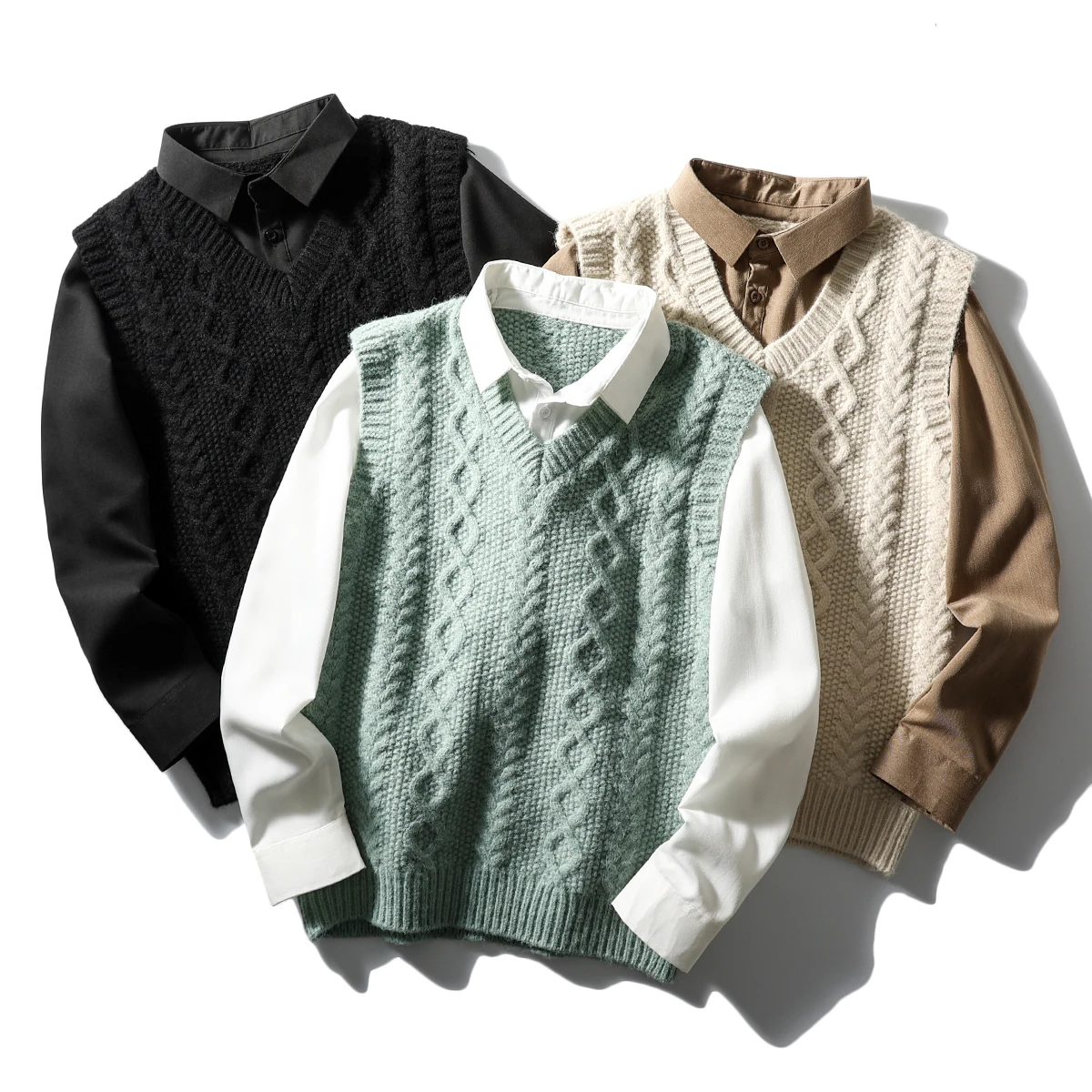 

Цветная брова, свободный мужской трикотаж, модный повседневный дизайн, весна-осень, новый длинный свитер-свитер, пальто, молодежное витили...