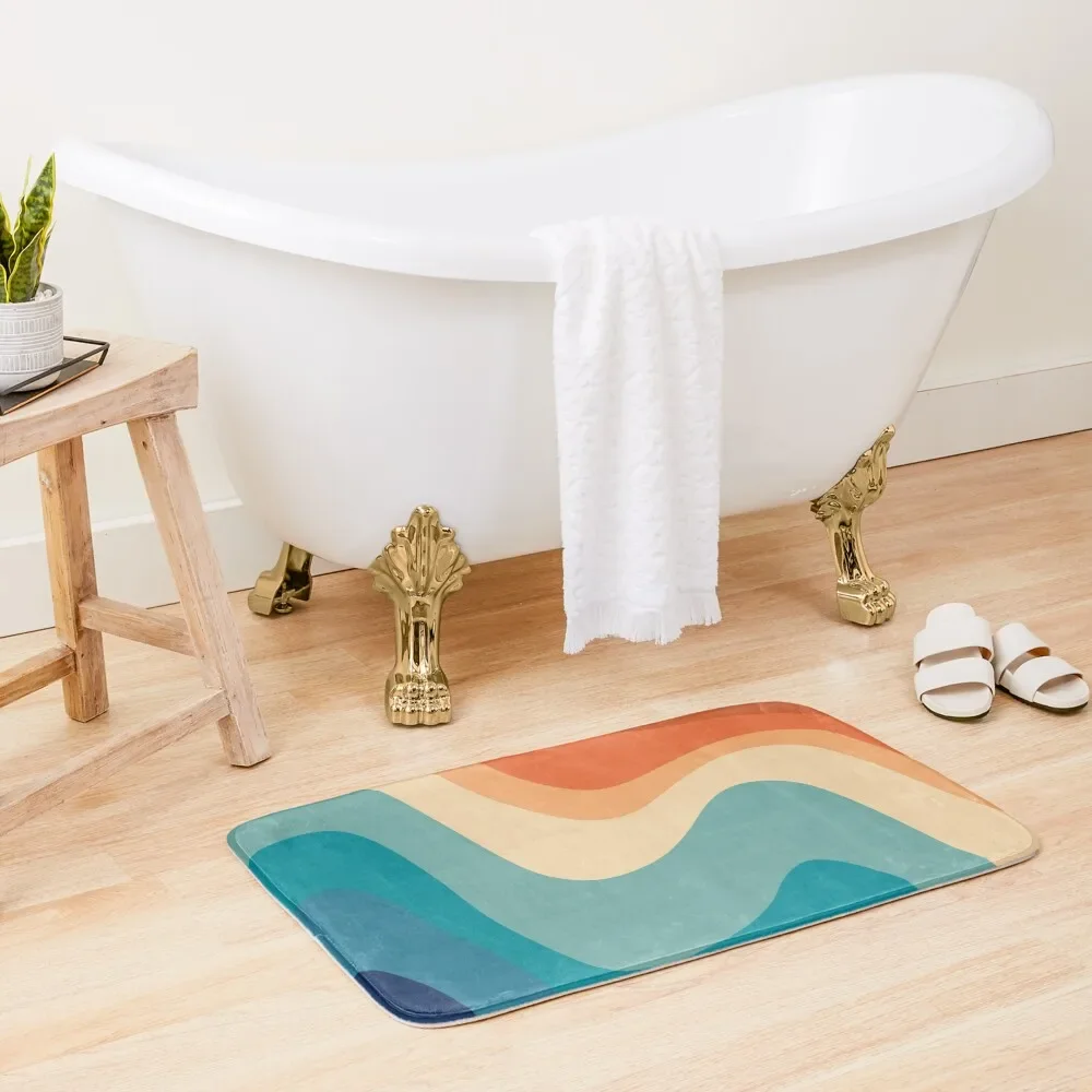 

Retro Summer Swirl Wave #1 #minimal #decor #art Bath Mat Absorbent Rug Entrance Doormat Home Entrances Bathroom Rugs Mat