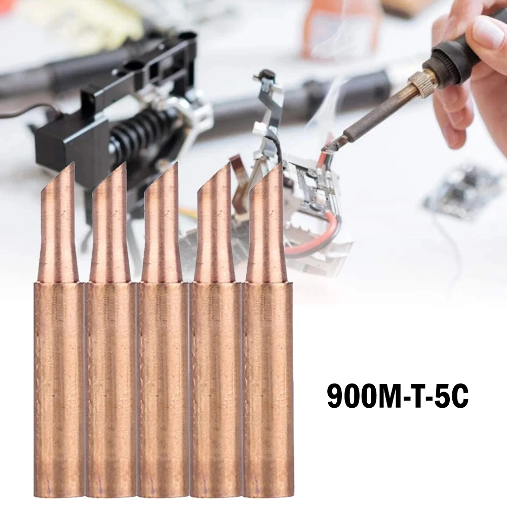 5pcs 900M-T Copper Soldering Iron Tips Compatible With For 936 For High Heat Soldering On Power Supply Parts And Thick Terminals