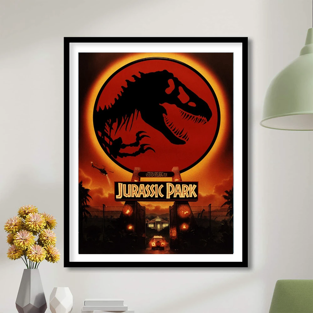 Peinture Diamant 5D Classique : Mosaïque Jurassic Park, Poster Dinosaure, Kit DIY Broderie Croix en Strass, Décoration Maison, Artisanat