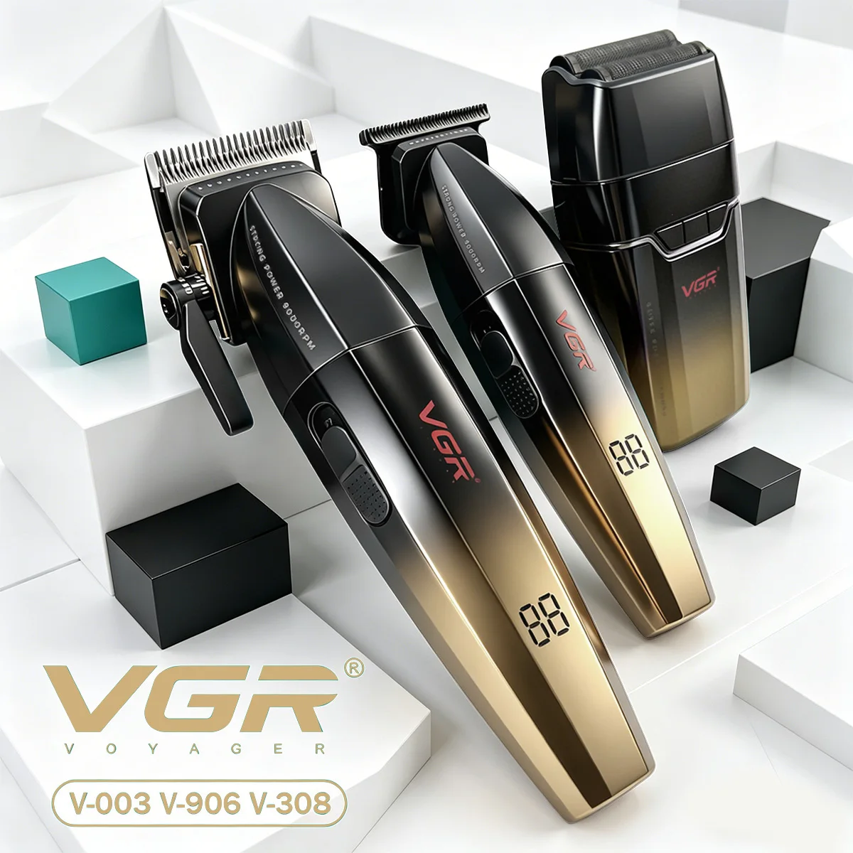 VGR Barbeador Elétrico Máquina de cortar cabelo Profissional Aparador de Cabelo Profissional Elétrico Barbeador Sem Fio Máquina de Cortar Cabelo Máquina de Corte de Cabelo Metal Aparador para Homens V-003 V-906 V-308