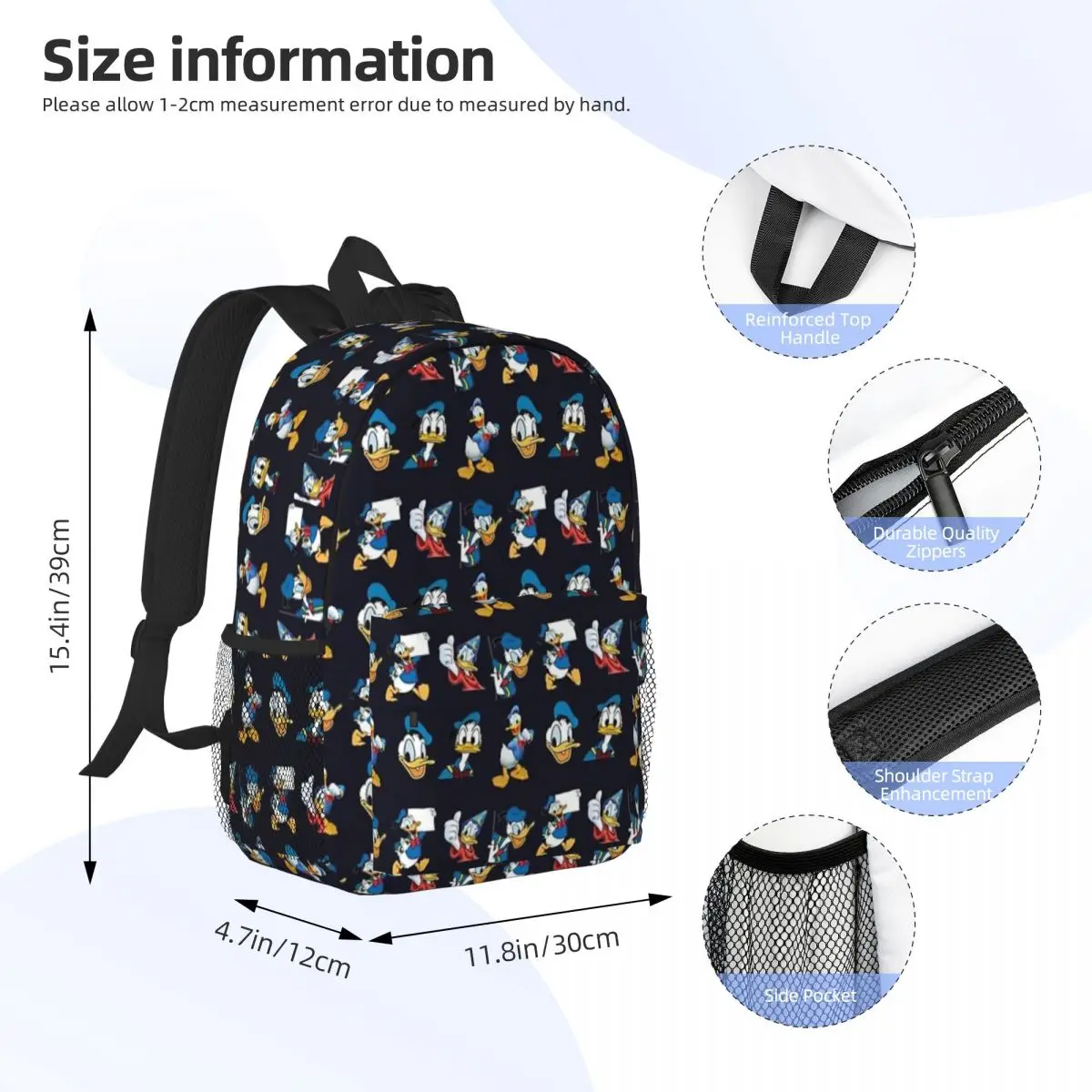 Donald Duck Compact 15-Inch Backpack - Stylish Lightweight Bag Perfect for Students and Commuters