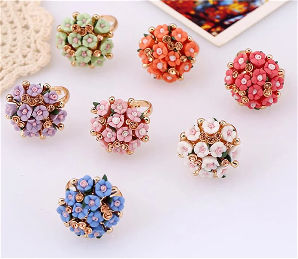 New Jingdezhen New Chinese Ceramic Small Flower Ring with Adjustable Beautiful and Fashionable Women\'s Gathering Jewelry
