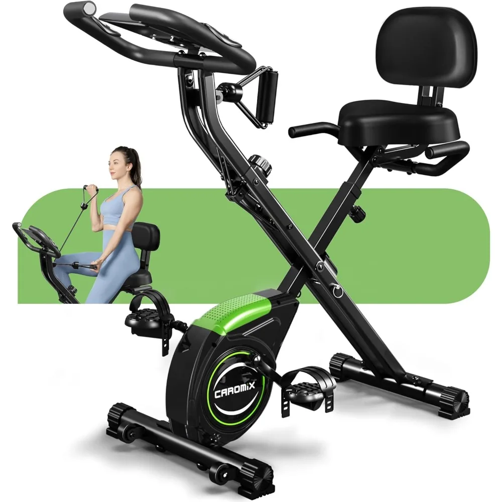 

Caromix Folding Exercise Bike, 4 in 1 Stationary Magnetic Cycling Bicycle Upright Indoor Cycling Bike for Home Workout 330LB