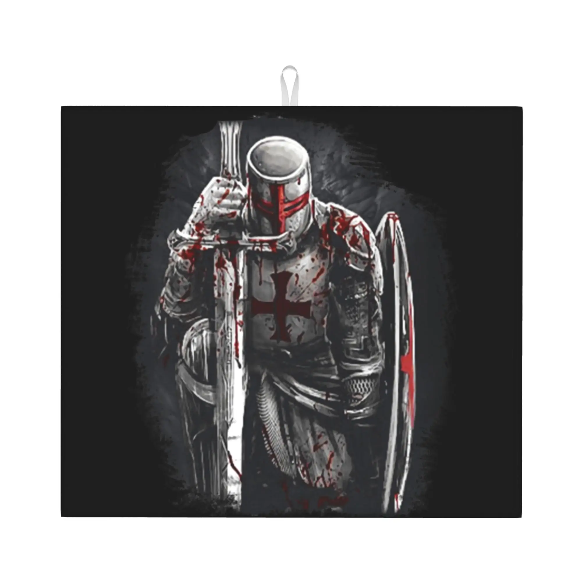 Brave Rosary Crusader Warrior Waterproof Absorbent Barware Medieval Shield Cross Knights Templar Bathroom Drying Mat For Kitchen