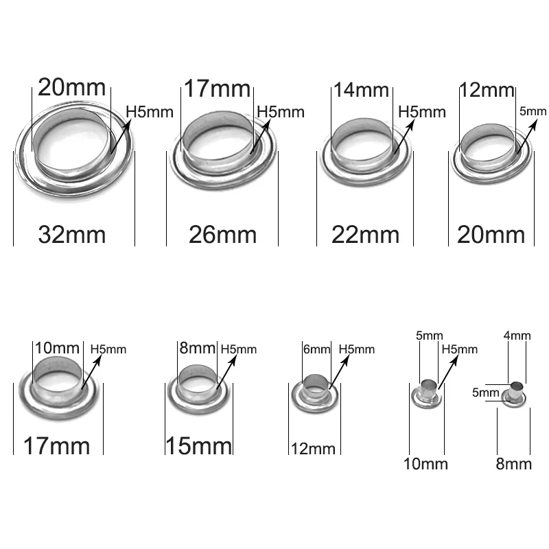 Inside Diameter 4-20 mm Stainless Steel Eyelets Button Metal Shoe Eye Buckle Leather Rivets File Bag Rack Hollow Nail button