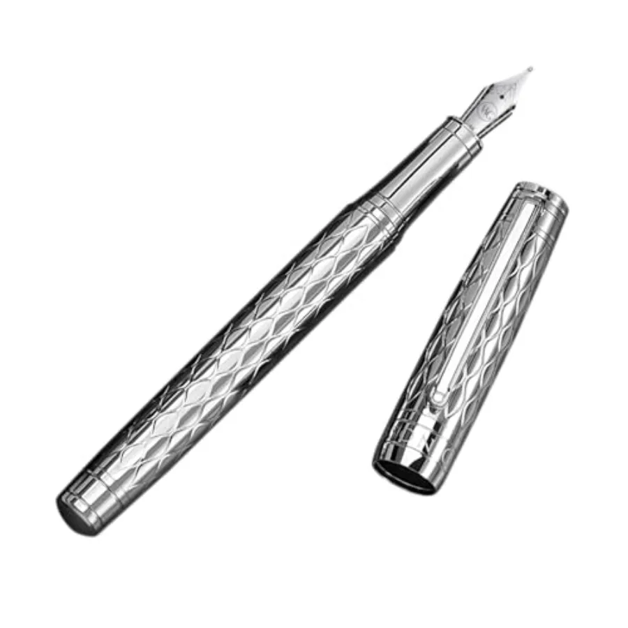 

Роскошная перьевая ручка The Silver Executive с хромированным покрытием, средним пером, не размазывается, не просачивается, подходит для использования с любыми чернилами для перьевых ручек, в комплекте.