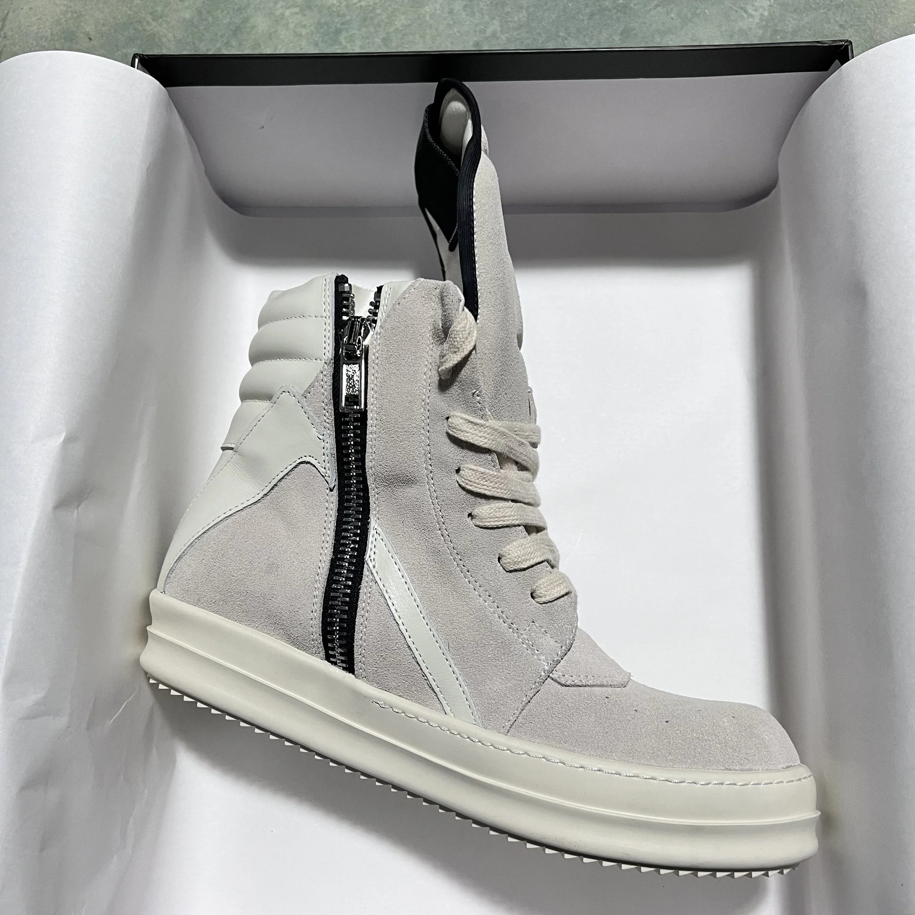 Brand Casual Men Shoe Leather owen Women Sneaker RO Grey Zip Geobasket Designer High Top Quality Flat Thick-sole Ankle Boot