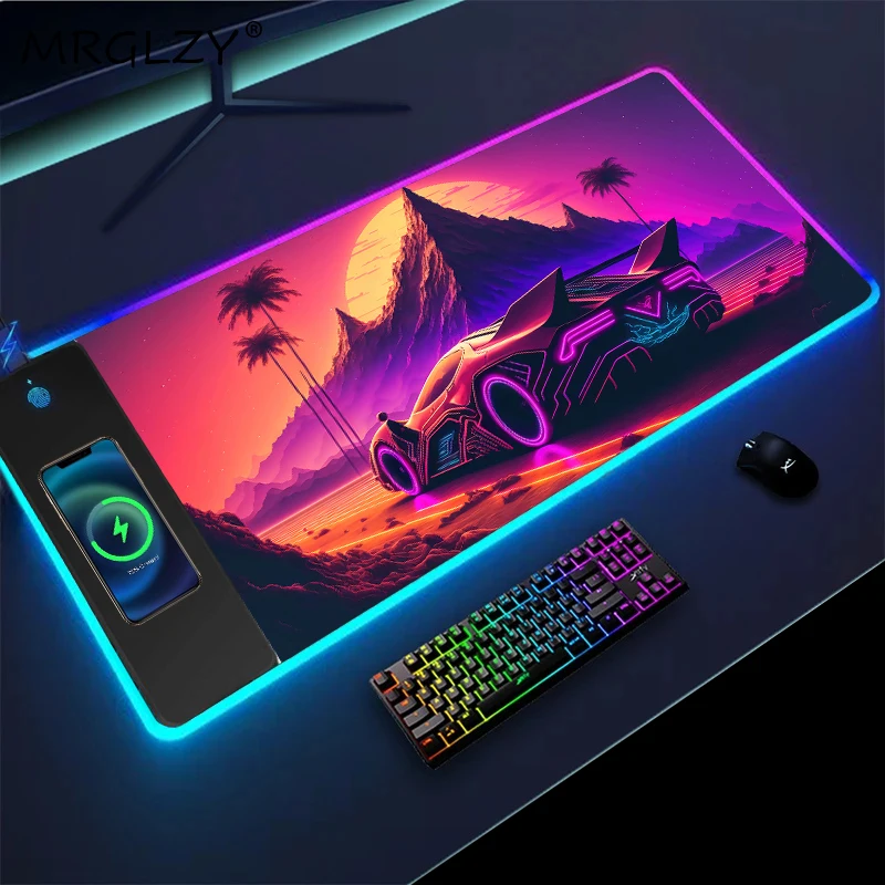 Mouse Pad Wireless Charging Sports Car Mountains Computer Desk Office Accessories Pc Gamer Comleto Desktop Carpets for Bedroom