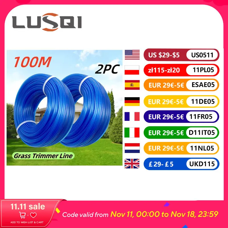 

LUSQI 1.6mm Blue Nylon Circular Grass Trimmer Line Longer Length Line For Brush Cutter Rope Lawn Mower Head Accessory