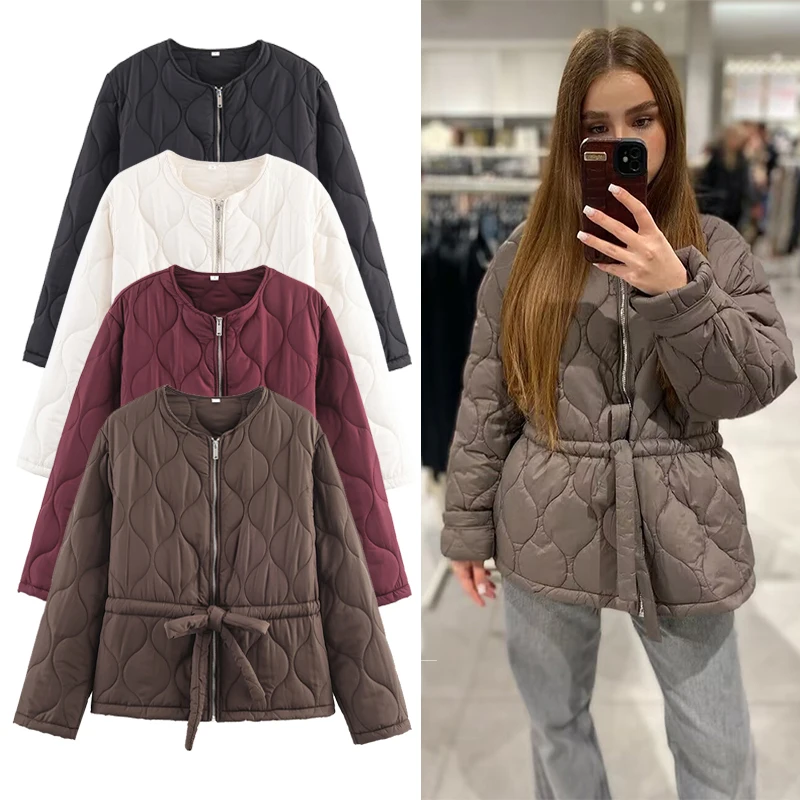 

Women Winter Jacket 2025 Winter New Women Fashion Long Sleeve Zipper With Belt Parka Coat Women Waterproof Leisure Coats
