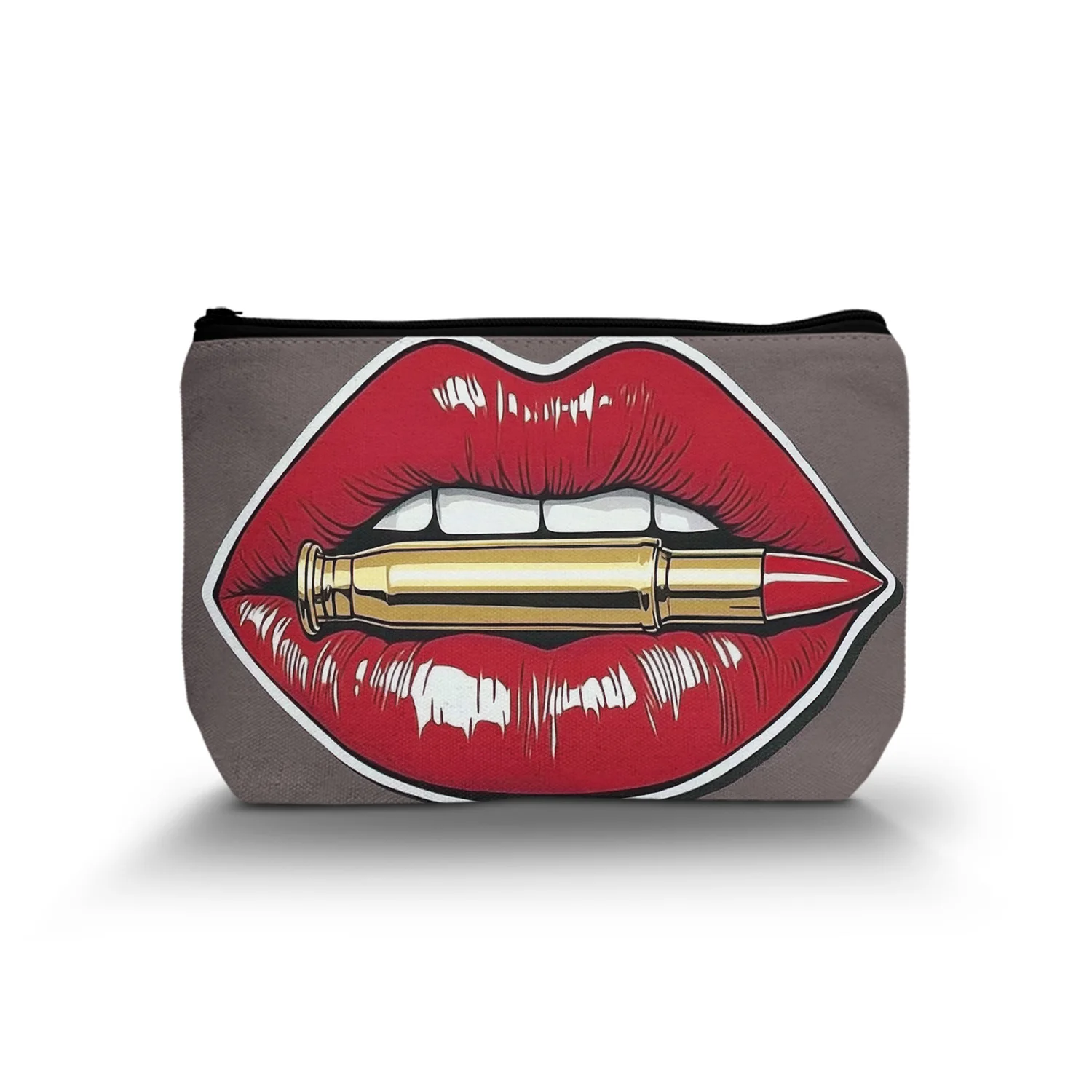 1Pc Fashionable Red Lips Charming Cosmetic Bag Durable Zipper Portable Women'S Makeup Bag Suitable For Daily And Travel Leisure