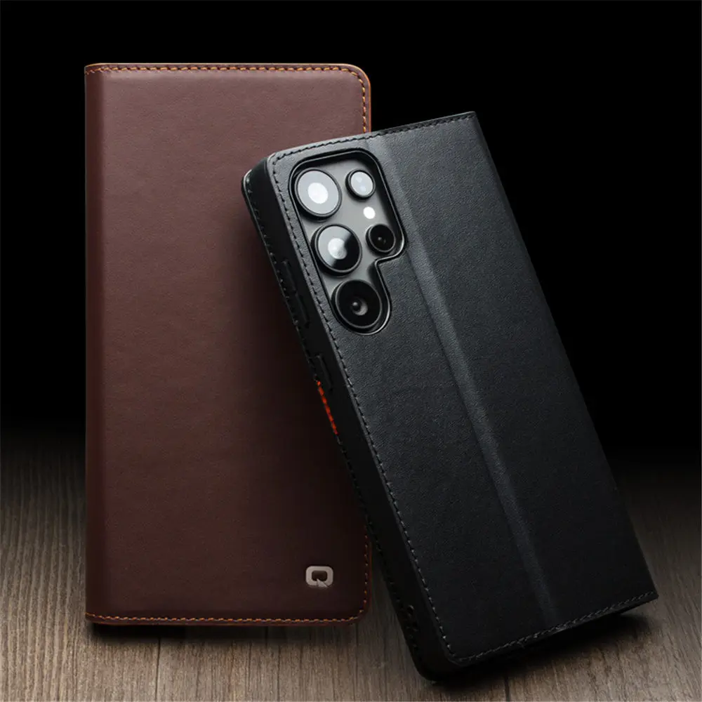 

Genuine Natural Cowhide Leather Flip Case for Samsung Galaxy S25 Ultra S25 Business Full Cover