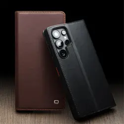 Genuine Natural Cowhide Leather Flip Case for Samsung Galaxy S25 Ultra S25 Business Full Cover