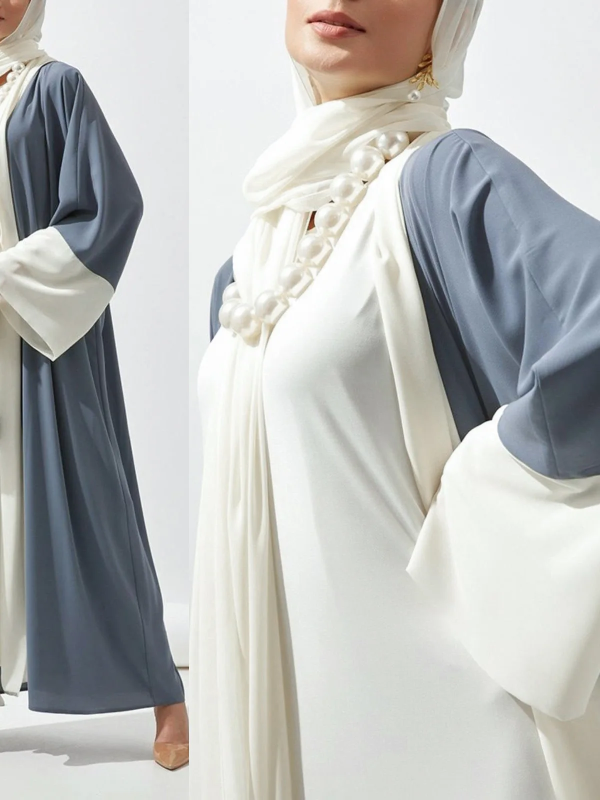 Woman Muslim Mid Length Dubai Abaya Clothing Sun Protection Spliced Cardigan Robe Long Dubai Costume