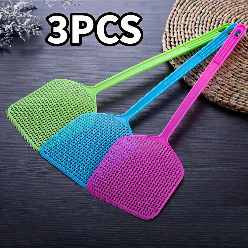 3 Random Color Plastic Fly Swatters, Durable Long-Handled Manual Pest Control Swatters, Suitable for Home Gardens, School Apartments, and Dormitory Essentials