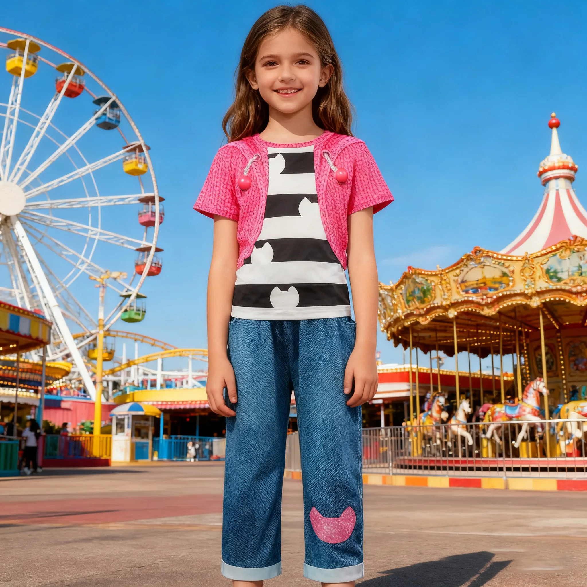 

Children's top and bottom clothes set Gabbys Dolhouse T Shirt and pants 2pcs Set for 4-8year Girls Carnival Halloween Birthday