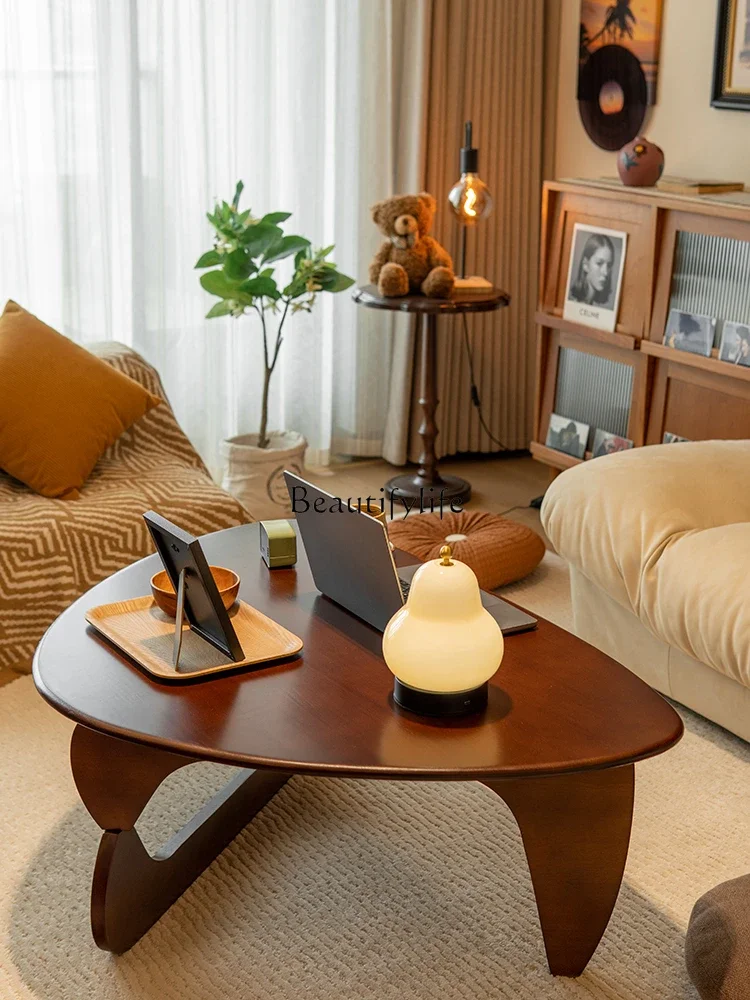 Medieval solid wood triangle special-shaped coffee table Japanese small apartment round edge table retro furniture