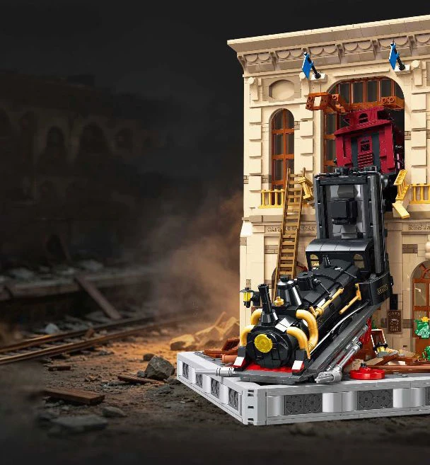 Unfallstelle Baustein-Spielset Eisenbahn-Konstruktionsset Entgleiseter Dampfzug Lernspielzeug Sammlerstück für Geschenke – Detail 9