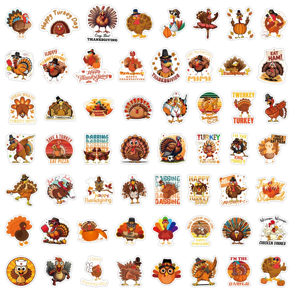 

55/110PCS Turkey Cute Animal Cartoon Image Doodle Thanksgiving Festival Decorative Laptop Suitcase Waterproof Sticker Kids Toy