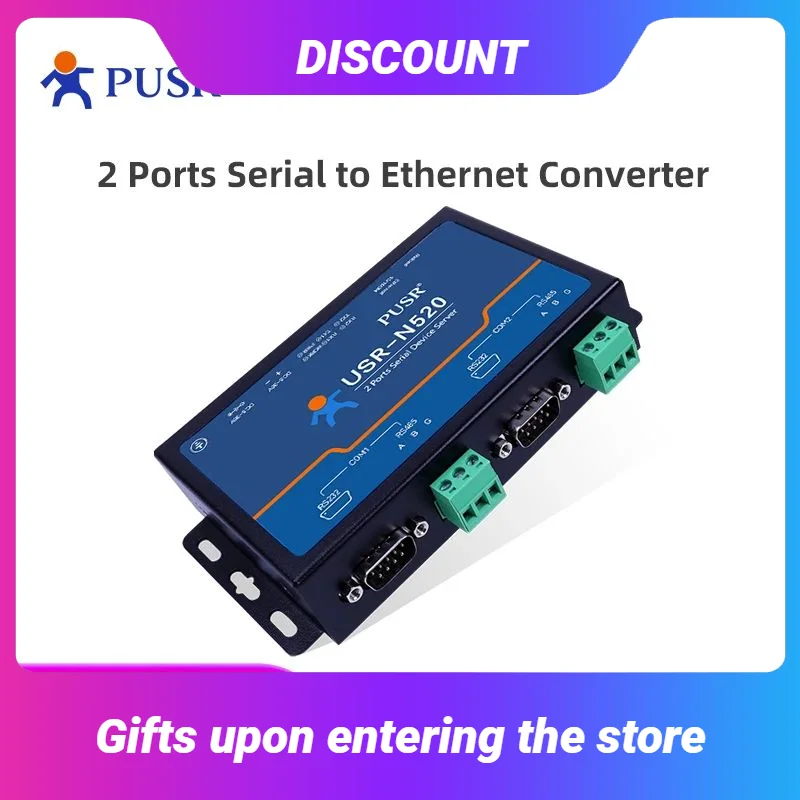 

2-портовый сервер последовательных устройств PUSR Преобразователь RS485 в Ethernet поддерживает шлюз MQTT/SSL Modbus RTU в Modbus TCP USR-N520
