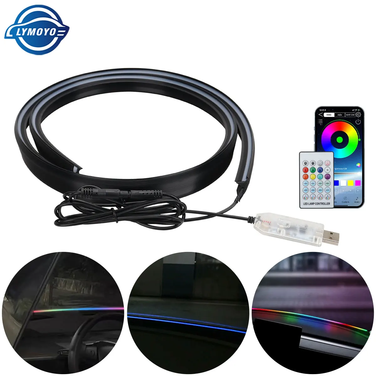 

140/150CM Auto Interior LED Hidden Strip Symphony Colorful APP Remote Control Front Soundproofing Strip Dynamic Decorative Lamp
