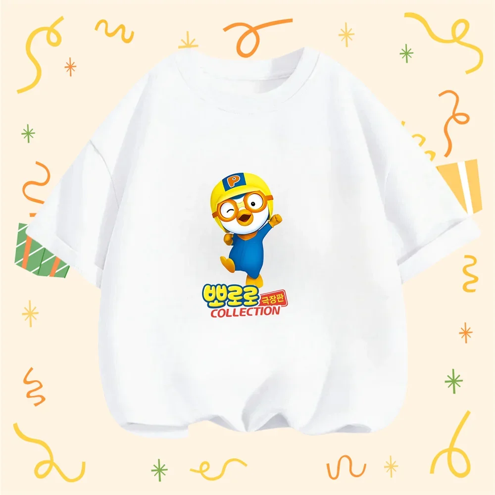 Kawaii Pororo T-shirt for Children Girl Cartoon Tees Anime Summer Top Themed Birthday Clothes O-neck Short Sleeve Gift