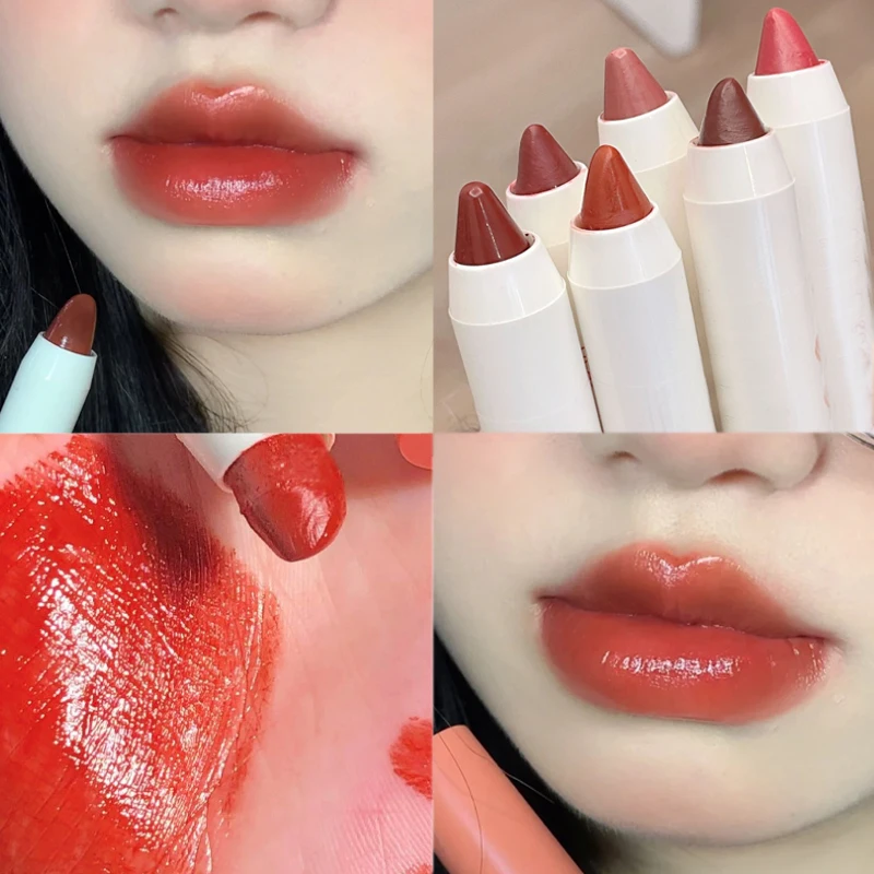 Moisturizing Mirror Crayon Lipstick 6 Colors Long Lasting Water Light Color Rendering Non-stick Cup Women Lips Makeup Cosmetic