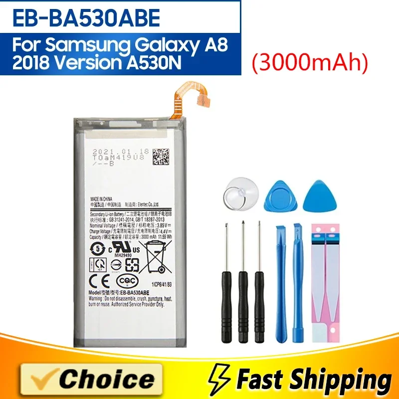 

EB-BA530ABE,Replacement Phone Batatery+Tool,For Samsung Galaxy A8 2018 Version A530N SM-A530N SM-A530F SM-A530F SM-A530K 3000mAh