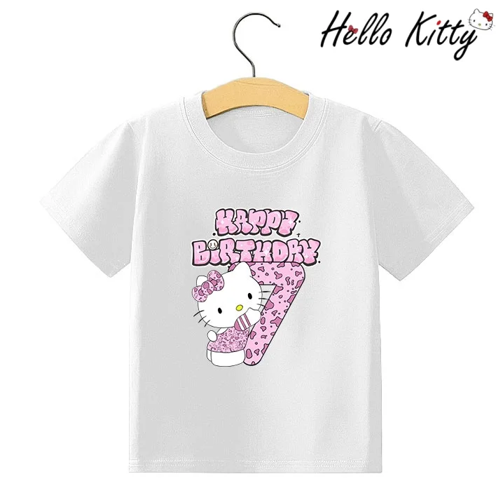

Summer Cute Hello Kitty 1-12 Birthday Kids Tshirts Girls T-Shirt Tees Baby Party T Shirt Clothes Children Fashion Tops Tshirt