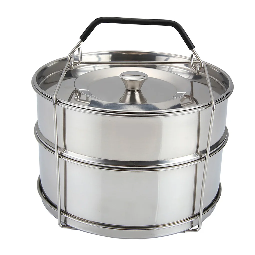 

Two Tier Stackable Steamer Insert Pans Stainless Steel Electric Pressure Cooker Cooking Insert