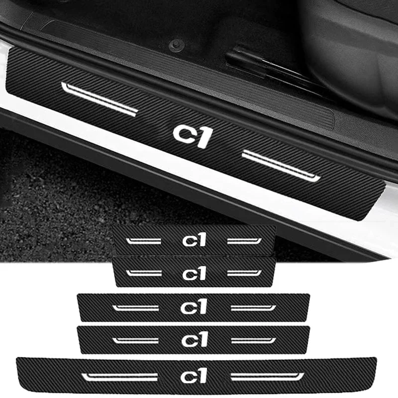 Carbon Fiber Leather Car Door Sill Protect Strip Durable Decor Decals for Citroen C1 Logo Auto Threshold Stickers  Accessories