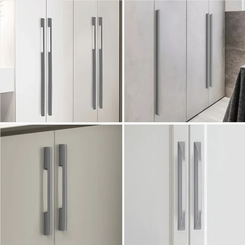 Modern Gray Furniture Kitchen Cabinet Door Knobs T Bar Drawer Handles Aluminum Alloy Wardrobe Pulls Cupboard Knobs