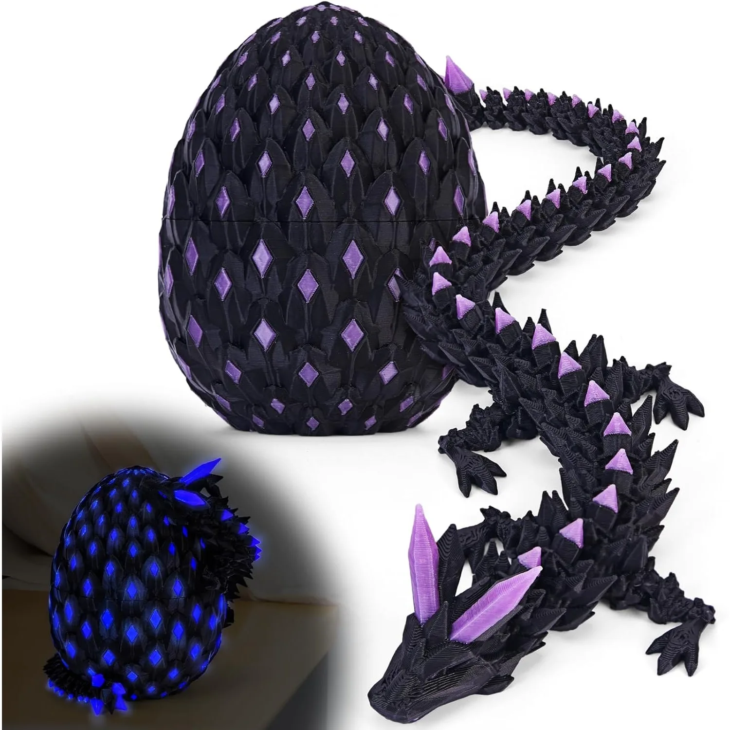 Huevos de dragón impresos en 3D, huevo de dragón misterioso que brilla en la oscuridad, animales articulados, juguete antiestrés, huevos de dinosaurio con estampado 3D de cristal