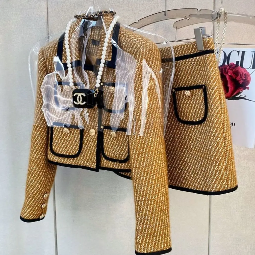 Conjunto de 2 piezas de Tweed francés para mujer, cárdigans de lujo y faldas, elegante, otoño e invierno, 2023