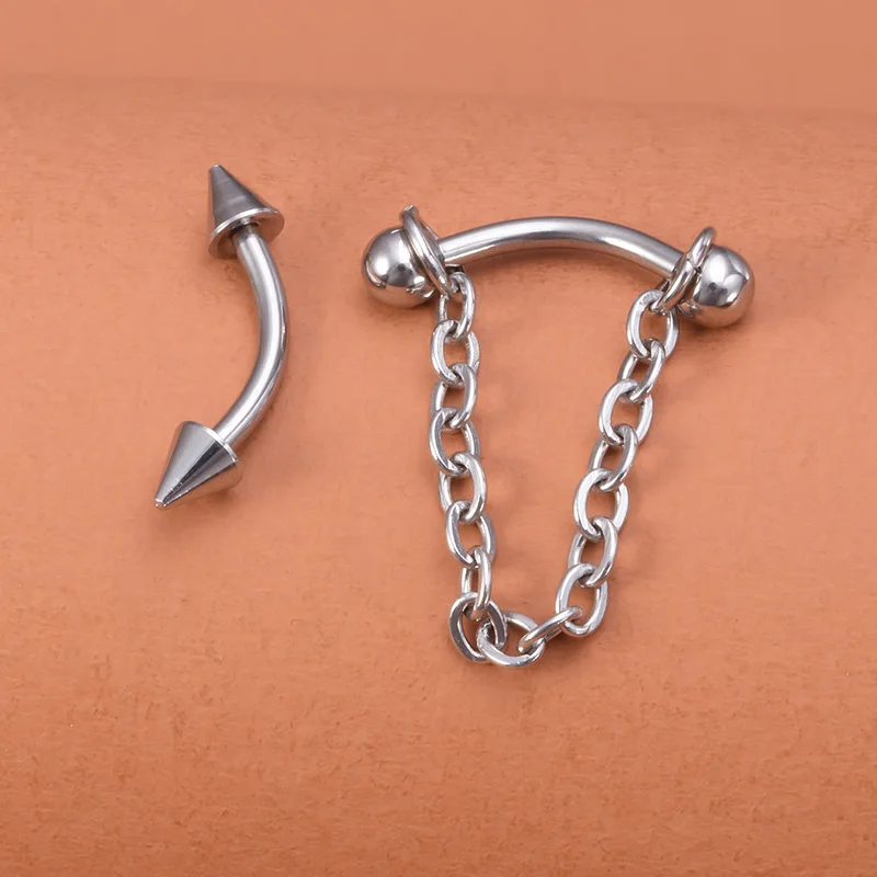 Surgical Steel Eyebrow Piercing Curved Barbell Chain Banana Ring Snug Daith Cartilage Tragus Helix Stud Earring Body Jewelry 16G