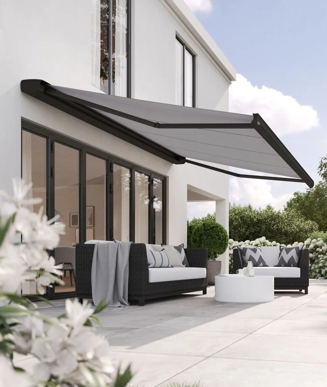 Folding Awning Patio Aluminum Arms Foldable Awning with LED Light Canopy Motorized Outdoor Retractable Full Cassette Awning