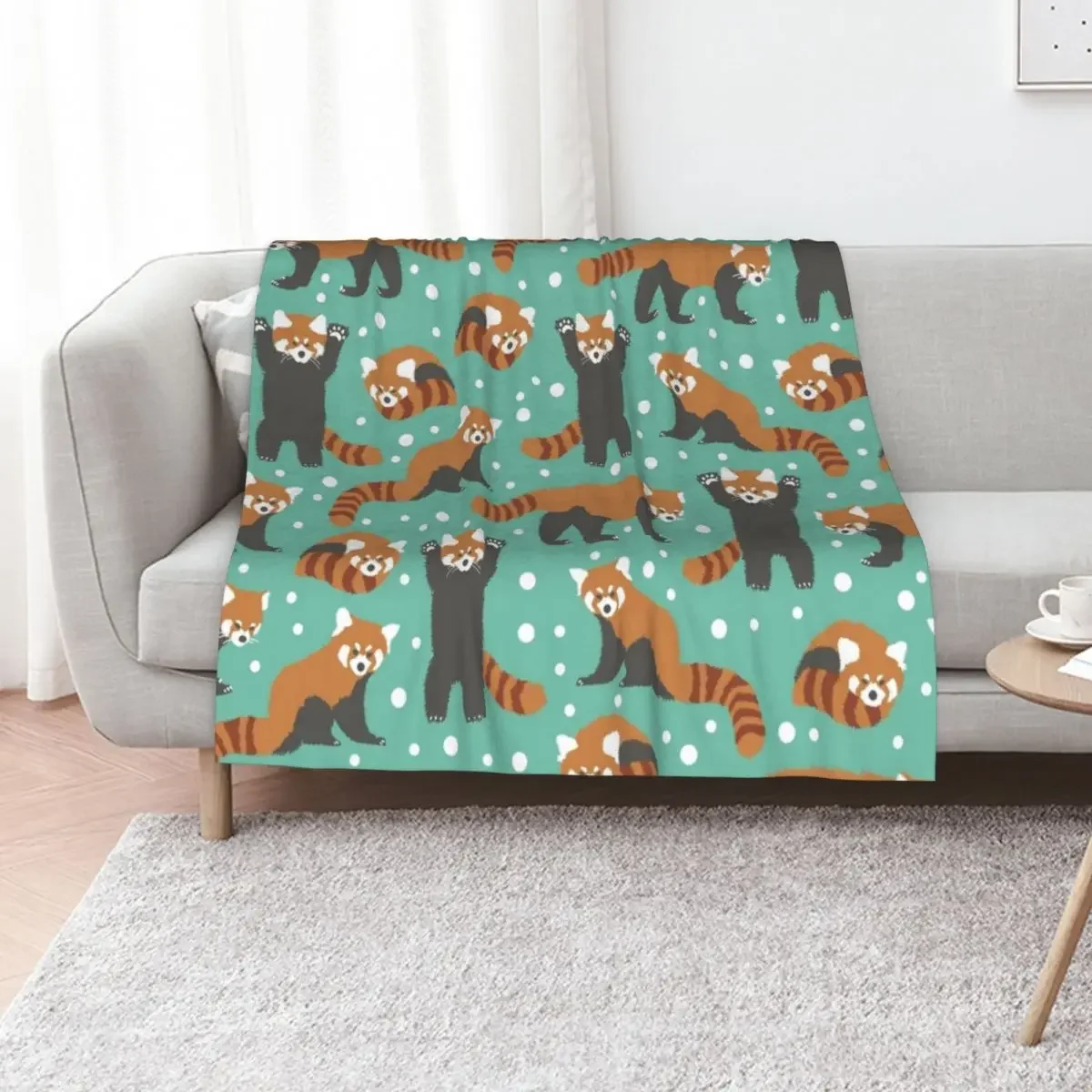 

Cute red panda pattern with white dots and turquoise background Throw Blanket Decorative Sofa for winter Soft Blankets