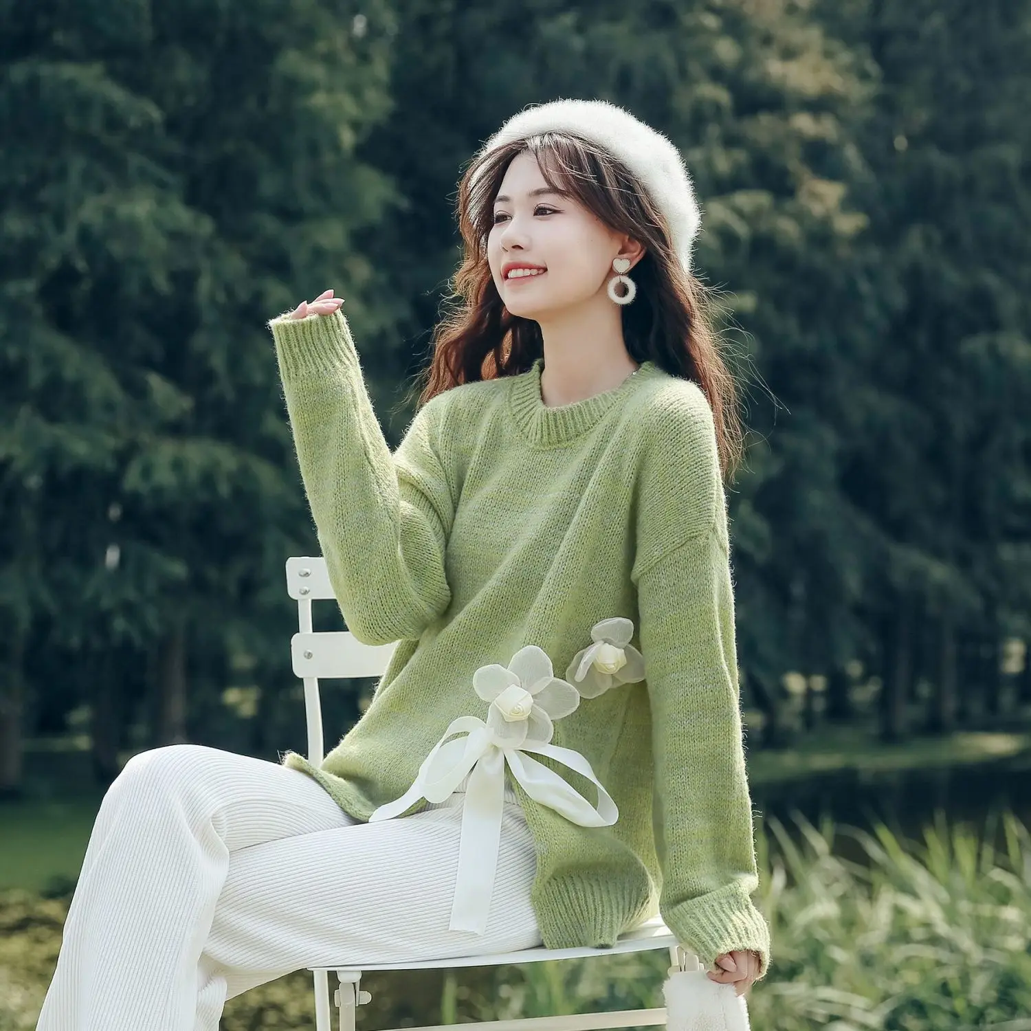 

Sweaters Jumpers Pullovers Women Pullover Youngla Jerseys Shoujo Girl Rose Applique Garden Nature Floral Flower Pattern Pretty