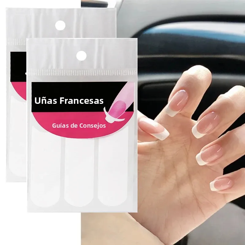 Tira de manicura francesa blanca, 2 hojas, forma artística de uñas, guías de punta de flecos, pegatina, herramienta de decoración de puntas de línea DIY