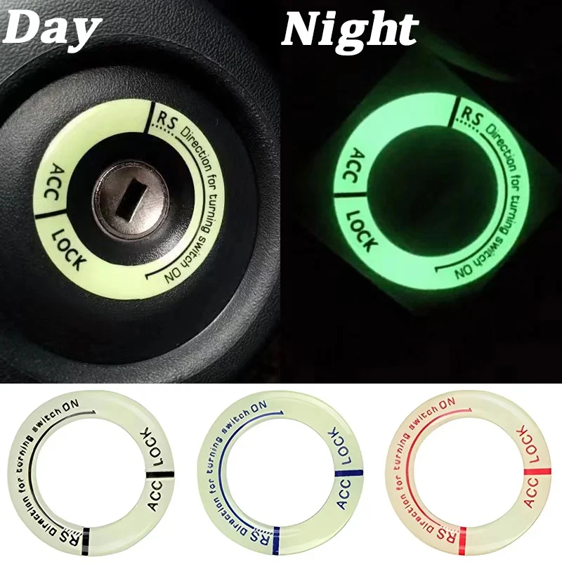 1-3pcs Luminous Car Ignition Key Ring Stickers Universal Auto Motorcycle Start Button 3D Decals Protect Decor Fluorescent Circle