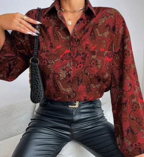 

Женская рубашка больших размеров с узором пейсли в стиле ретро, повседневный топ на пуговицах с длинными рукавами в классическую клетку