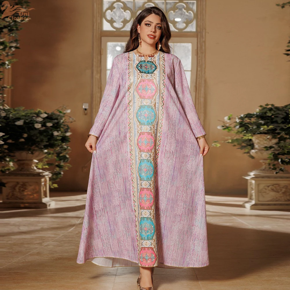 Uni Morocco Embroidery Abayas Dubai Rhinestone Beaded Kaftan Muslim Elegant Women Evening Dress 2025