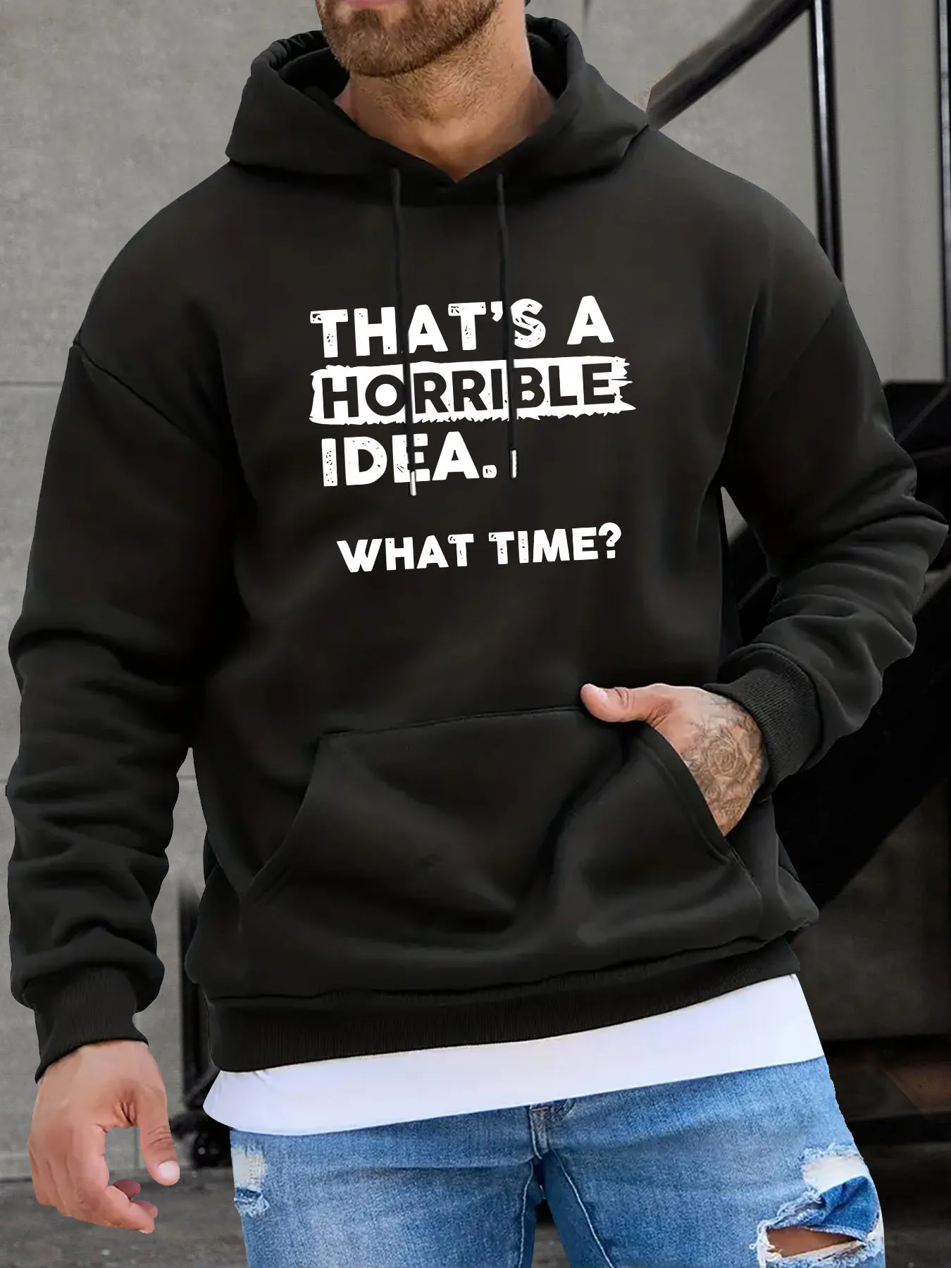 

Men's hooded sweatshirt - New spring-autumn printed hooded pullover, adjustable drawstring, kangaroo pocket