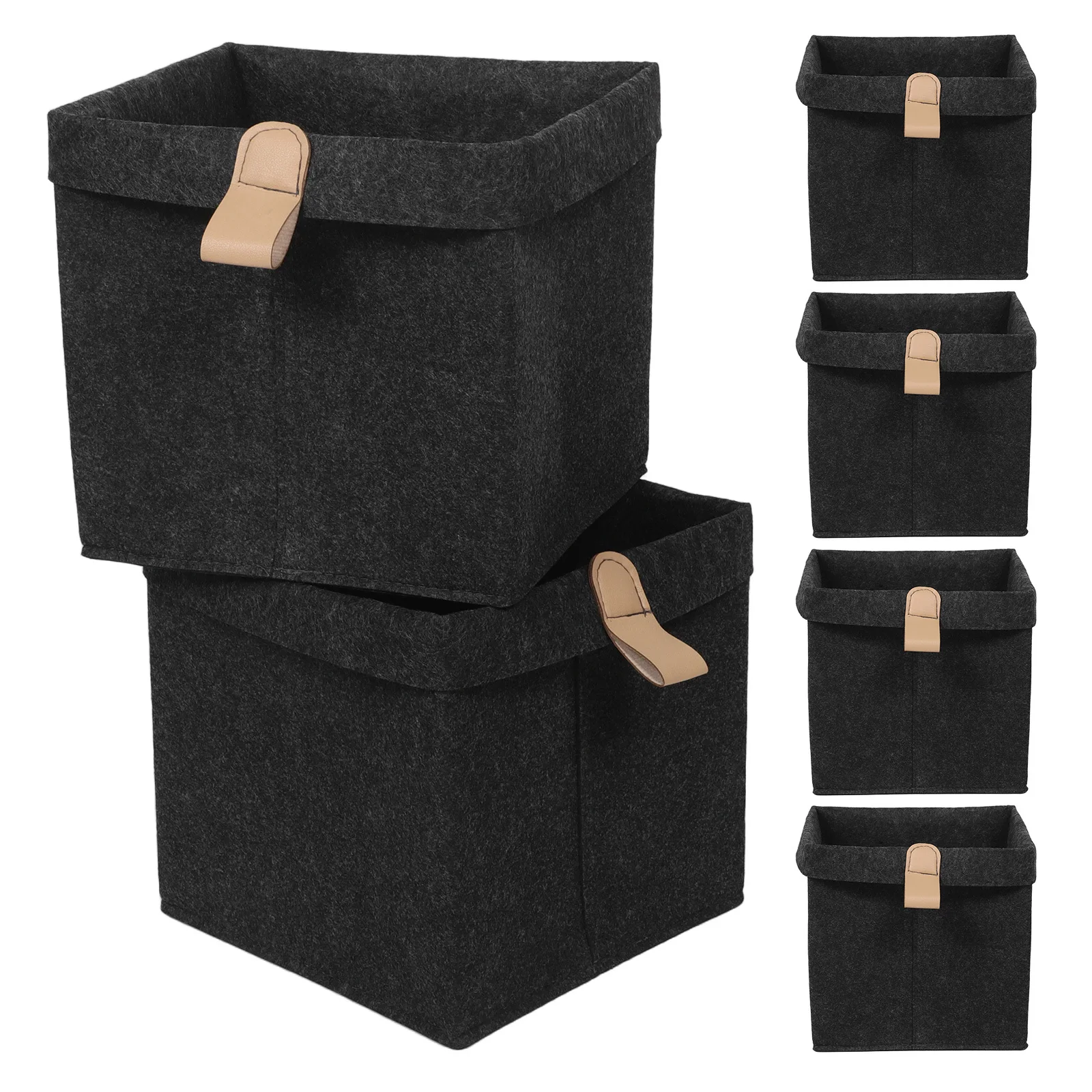 

6Pcs Foldable Felt Storage Basket Dark Grey Collapsible Organizer for Nursery Closet Bedroom Office Laundry Bin Cube Storage Box