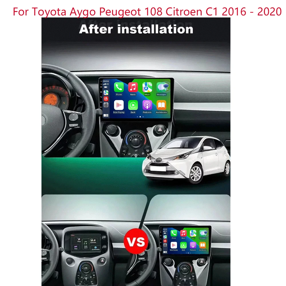 Car Radio Android 15 For Toyota Aygo Peugeot 108 Citroen C1 2016 - 2020 Auto Multimedia Player Stereo 4G WIFI Carplay 360 Camera