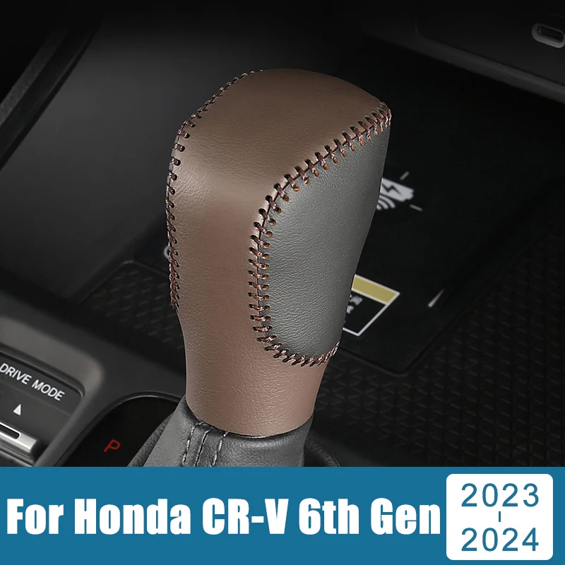 

For Honda CR-V 2023 2024 2025 CRV 6th Gen Hybrid PU Leather Car Hand Sewing Gear AT Car Shift Lever Knob Handle Trim Cover Case