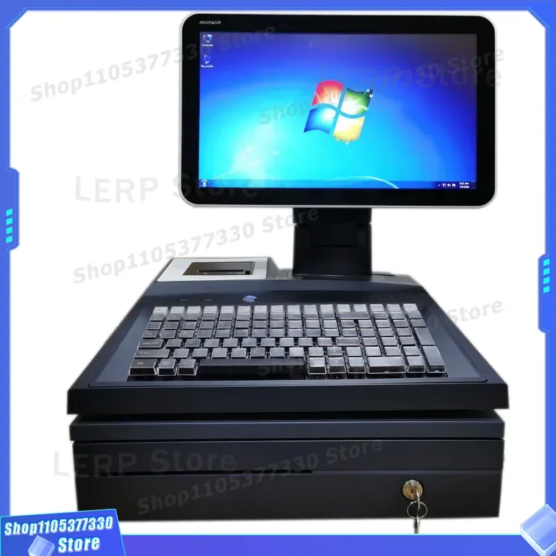 AK-555 All in One POS System with Keyboard and Printer Complete Cash Register Terminal for Retail Store Supermarket Shop