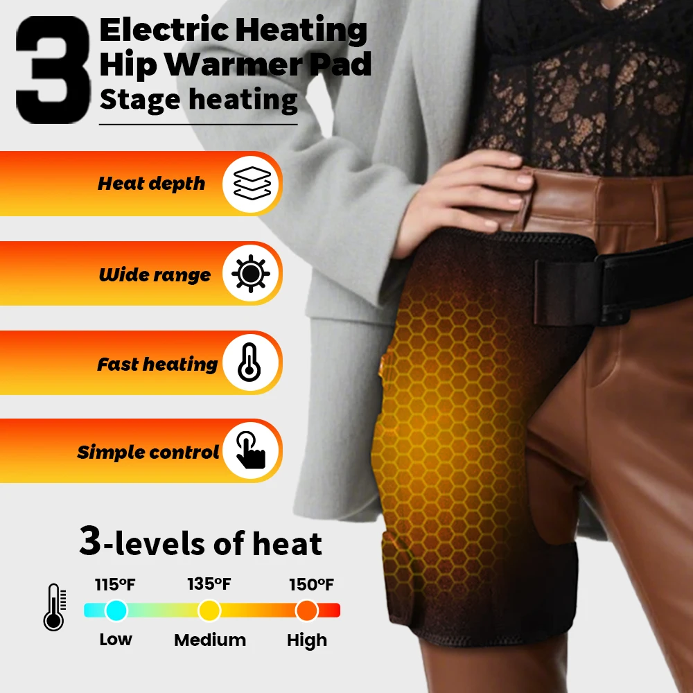 

USB Charging Heated Hip Support Brace 660nm Far Infrared 3 Levels Adjustable Heating Wrap for Hip Thigh Buttock