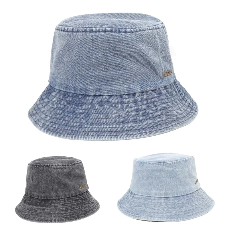 

Retro Washed Cowboy Bucket Hat Women Men Unisex Wide Brim Sunhat Four Season Solid Color Denim Panama Fisherman Cap